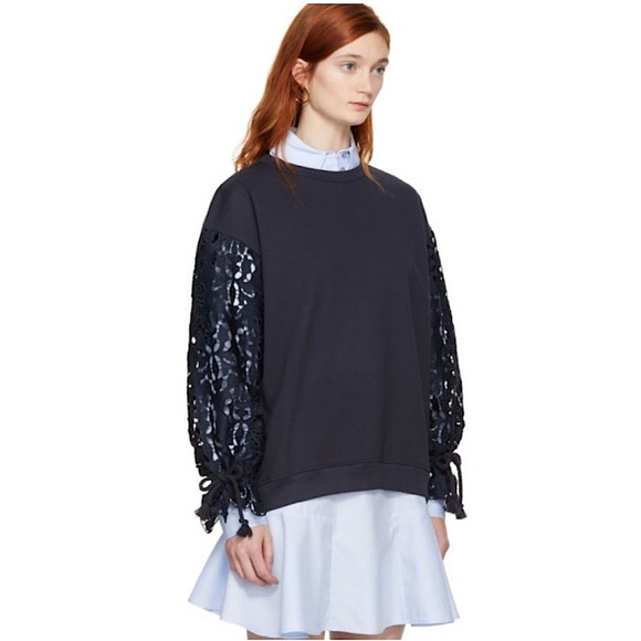 See by Chloe Navy Broderie Anglaise Sweatshirt Ultramarine Navy Blue Small - Picture 1 of 9